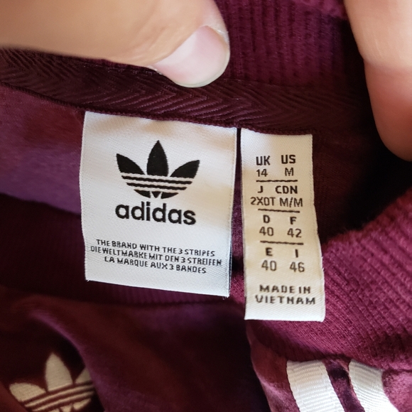 Adidas Velour Crew Neck Maroon Trefoil Sweatshirt Size M - Picture 11 of 12